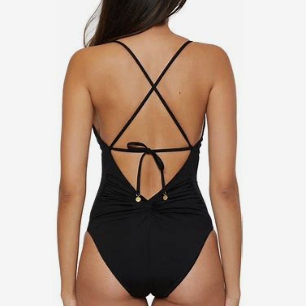 Trina Turk Monaco Twist Back One Piece Bathing Suit Black Size 6 NWT